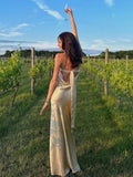 Mermaid Strapless Neckline Long Party Dress Satin Yellow Prom Dresses SD2424 HZ0628