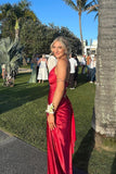 Mermaid Spaghetti Straps Neckline Long Party Dress Satin Red Prom Dresses SD2431