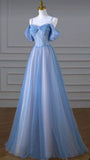 A Line Spaghetti Straps Long Party Dress Blue Prom Dresses SD2449 HZ0628