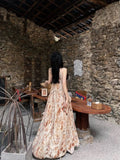 A line Spaghetti Straps Floral Long Prom Dresses Birthday Dress For Women SD244