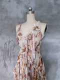 A line Spaghetti Straps Floral Long Prom Dresses Birthday Dress For Women SD244
