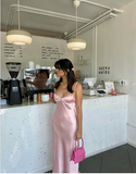 Sheath Spaghetti Straps Long Party Dress Pink Prom Dresses SD2452