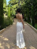 Mermaid Spaghetti Straps Long White Prom Dresses Formal Graduation Party Dress Evening Dress SD2461 HZ0628