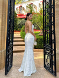 Mermaid Spaghetti Straps Long White Prom Dresses Formal Graduation Party Dress Evening Dress SD2461 HZ0628