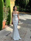 Mermaid Spaghetti Straps Long White Prom Dresses Formal Graduation Party Dress Evening Dress SD2461 HZ0628