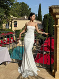 Mermaid Spaghetti Straps Long White Prom Dresses Formal Graduation Party Dress Evening Dress SD2461 HZ0628