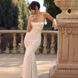 Mermaid Spaghetti Straps Long White Prom Dresses Formal Graduation Party Dress Evening Dress SD2461 HZ0628