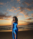 Sheath One Shoulder Blue Long Party Dresses Prom Dresses SD2468