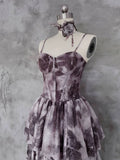 A line Spaghetti Straps Floral Long Prom Dresses Birthday Dress For Women SD246
