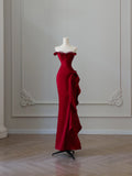 Mermaid Off The Shoulder Neckline Burgundy Sequin Long Party Dress Prom Dresses SD2478