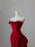 Mermaid Off The Shoulder Neckline Burgundy Sequin Long Party Dress Prom Dresses SD2478