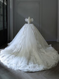 Ball Gown Off The Shoulder Short Sleeves Tulle Sequin Wedding Dresses Bridal Dress SD2480 HZ0628