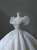 Ball Gown Off The Shoulder Short Sleeves Tulle Sequin Wedding Dresses Bridal Dress SD2480 HZ0628