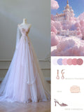 A line One Shoulder Tulle Lace Long Evening Dress Prom Dresses SD2486