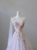 A line One Shoulder Tulle Lace Long Evening Dress Prom Dresses SD2486