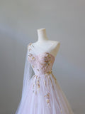 A line One Shoulder Tulle Lace Long Evening Dress Prom Dresses SD2486