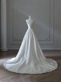 A line Strapless Satin Ivory Long Wedding Dress Bridal Dresses SD2487