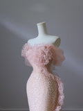 Mermaid Strapless Pink Sequin Long Evening Dress Prom Dresses SD2495