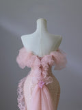 Mermaid Strapless Pink Sequin Long Evening Dress Prom Dresses SD2495