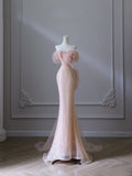 Mermaid Strapless Pink Sequin Long Evening Dress Prom Dresses SD2495