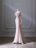 Mermaid Strapless Pink Sequin Long Evening Dress Prom Dresses SD2495