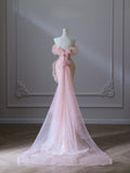 Mermaid Strapless Pink Sequin Long Evening Dress Prom Dresses SD2495