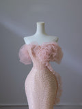 Mermaid Strapless Pink Sequin Long Evening Dress Prom Dresses SD2495