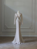 Mermaid V Neckline Long Sleeves Sequin Ruffles Long Evening Dress Prom Dresses SD2499