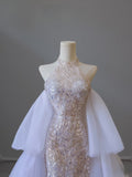 Mermaid High Neckline Sequin Ruffles Long Evening Dress Prom Dresses SD2505