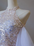 Mermaid High Neckline Sequin Ruffles Long Evening Dress Prom Dresses SD2505