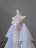 Mermaid High Neckline Sequin Ruffles Long Evening Dress Prom Dresses SD2505