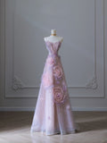 Balll Gown Sweetheart Floral Lilac Tulle Long Evening Dress Prom Dresses SD2517