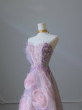 Balll Gown Sweetheart Floral Lilac Tulle Long Evening Dress Prom Dresses SD2517