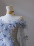 Balll Gown Sweetheart Floral Blue Tulle Long Evening Dress Prom Dresses SD2518