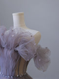 A Line Off The Shoulder Lilac Tulle Long Evening Dress Prom Dresses SD2520
