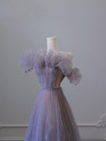 A Line Off The Shoulder Lilac Tulle Long Evening Dress Prom Dresses SD2520