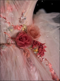 Ball Gown Sweetheart Pink Floral Tulle Long Evening Dress Prom Dresses SD2525