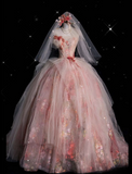 Ball Gown Sweetheart Pink Floral Tulle Long Evening Dress Prom Dresses SD2525