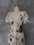 A line V Neckline Floral Long Prom Dresses Birthday Dress For Women SD252