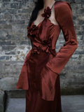 A line Spaghetti Straps Burgundy Floral Long Prom Dresses Birthday Dress With Jacket SD254