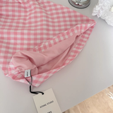 Neck Off Shoulder Pink Plaid Sleeveless Dress Irregular Bow Holiday Dresses SD258