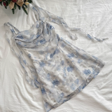 Straps Sleeveless Floral Blue Dress Short Holiday Dresses SD260