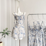Straps Sleeveless Floral Blue Dress Short Holiday Dresses SD260