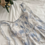 Straps Sleeveless Floral Blue Dress Short Holiday Dresses SD260