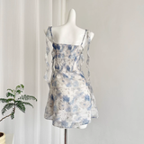 Straps Sleeveless Floral Blue Dress Short Holiday Dresses SD260
