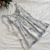 Straps Sleeveless Floral Blue Dress Short Holiday Dresses SD260