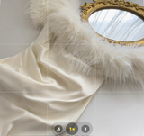 Strapless Sleeveless Ivory Feather Dress Slit Holiday Dresses SD261