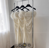 Strapless Sleeveless Ivory Feather Dress Slit Holiday Dresses SD261