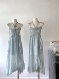 blue suspender dress women's summer new style seaside holiday beach dress SD262