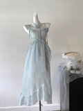 blue suspender dress women's summer new style seaside holiday beach dress SD262